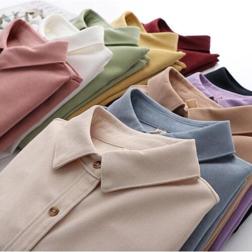 2021 Women Corduroy Blouses Womens Vintage Solid Color Long Sleeve Shirts Turn-Down Collar Loose Tops Button Up Shirts Q360