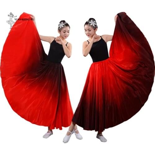 Women Belly dance costumes long dance skirt big swing skirt performance Gypsy wear Lady dancing dress Satin Long Spanish Skirt