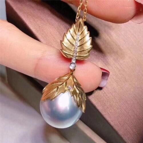 Fine Jewelry 18K Yellow Gold Natural Australia Origin White Pearl 15.4mm Pendant Necklaces for Women FIne Pearls Pendants