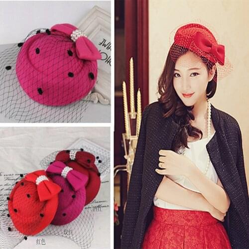Winter Embroidered Veil cotton Felt Pillbox Hats for Formal Cocktail Party Fascinator Hats for Women Wedding Hats Dress Fedoras