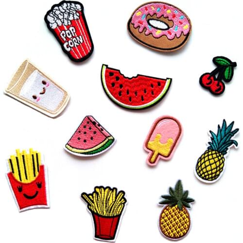 1 PCS ice cream parches Embroidered Iron on Patches for Clothing DIY Stripes Clothes Food Fruit Stickers Custom Hamburgers @J