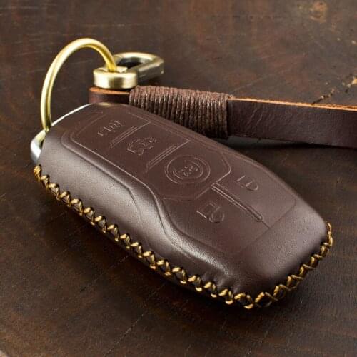 1X Genuine Leather Handmade Car Key Cover key Case For Ford Fusion Mondeo Mustang F-150 Explorer Edge 2017 2018 2019 2020
