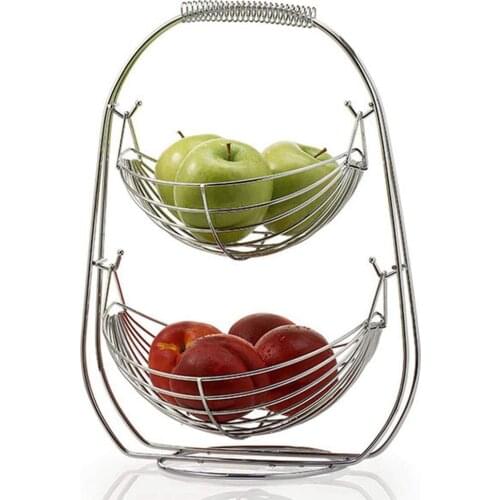 2 Tier Fruit Basket Bowl Holder Stand Kitchen Vegetables Storage Stainless Steel Household Kitchen Organizer Decor