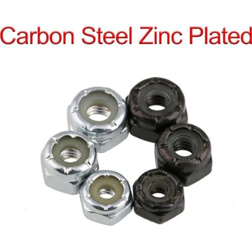 20Pcs Hex Nylon Insert Lock Nut 1/4 5/16 3/8 4#-10# UNC UNF Carbon Steel Zinc Plated Hexagon Self-locking Nuts Nylock Locknut