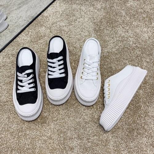 2021 Women Casual Platform Shoes Canvas New Spring Woman Vulcanize Shoe Fashion White Sneakers Breathable Lace-Up Ladies Sports