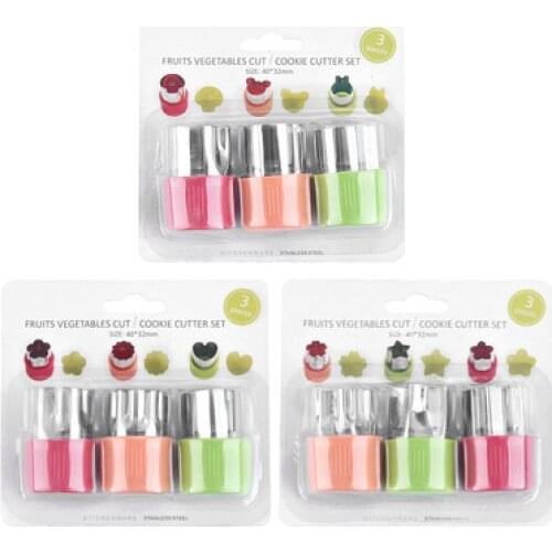 3PCS Shape Vegetable Plastic Handle Portable Kitchen Tools Stainless Fruit Cutting Die