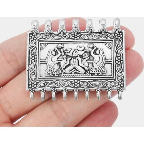 4PCS Rectangle Ganesha Elephant Buddha King&Maid Figure Connector Charms Pendants DIY Jewelry Necklace Handmade Findings