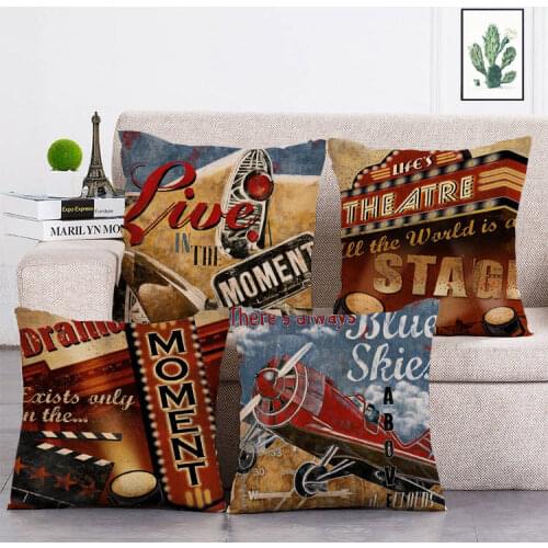45*45CM Retro Cushion Cove Stamp Movie Linen Square Sofa Bed Throw Pillow Cover Home Decoration Cushion Cove T313
