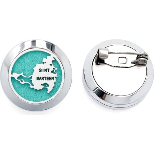 Map pattern Silver color Stainless Steel Aromatherapy Brooches Essential Oils Diffuser Locket Brooches Jewelry 5pcs