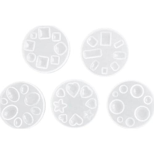 5 Pcs Silicone Mould, Small Round Love Rhombus Rectangle Square Polygon, Crystal Epoxy Mold for DIY Resin Jewelry Making