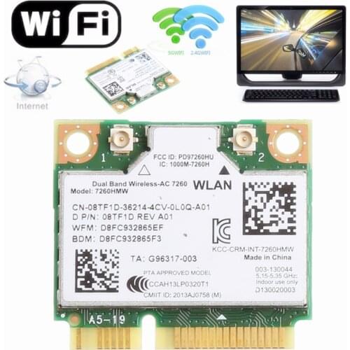 876M Dual Band 2.4+5G Bluetooth V4.0 Wifi Wireless Mini PCI-Express Card For Intel 7260 AC For DELL 7260HMW CN-08TF1D