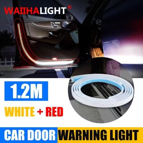 Car Interior Door Welcome Light LED Safety Warning Strobe Signal Lamp Strip 120cm Waterproof 12V Auto Decorative Ambient Lights