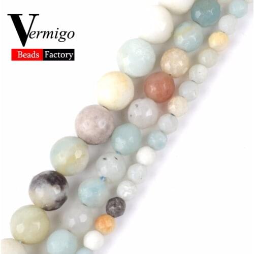 Natural Stone Faceted Amazonite Minerals Beads Loose Beads For Jewelry Making 4 6 8 10mm Diy Bracelet Necklace 15" Wholesale
