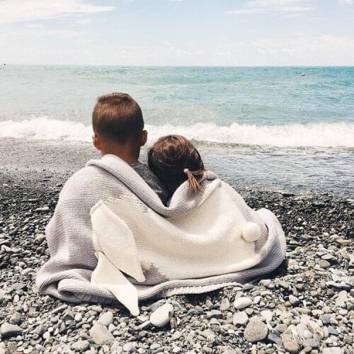 INS Hot Selling Three-dimensional Rabbit Eared Childrens Knitted Blanket Baby Nap Blanket Beach Mat Baby Blankets