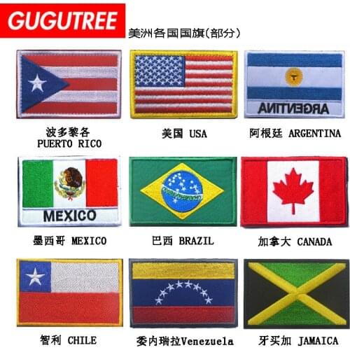 GUGUTREE embroidery HOOK&LOOP national flag patches Puerto Jamaica venezuela patches badges applique patches for clothing AD-18