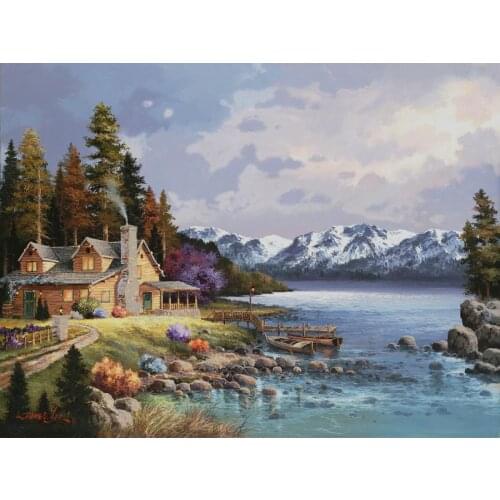 Canvas art oil paintings Mountain Cabin village landcapes artwork for living room hand painted