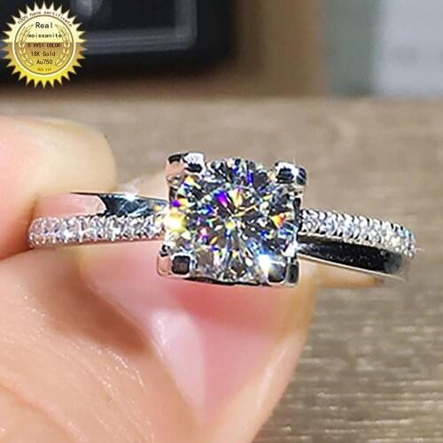 18K Au750 White Gold Women Wedding Party Engagement Ring 1 2 3 4 5 Carat Round Moissanite Diamond Ring Cross Trendy Classic Gift