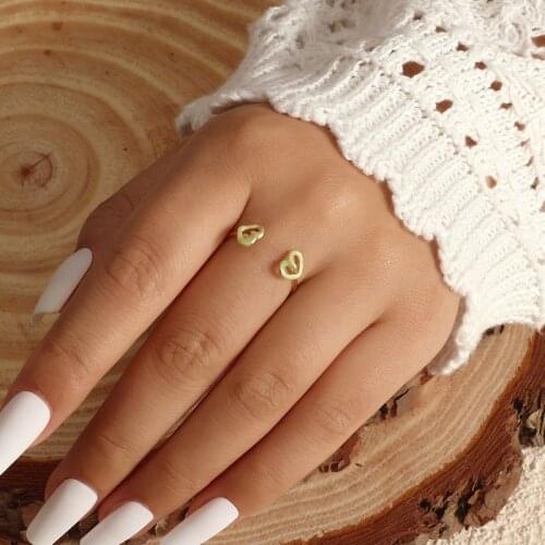 New Cute Double Heart Fluorescent Glowing Rings Jewelry Glow In The Dark Open Finger Ring Gift for Girl Love Valentines Day