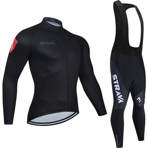 Autumn 2019 Team STRAVA Cycling Jersey 20D Bib Set MTB Uniform Bicycle Clothing Quick Dry Bike Clothes Mens Long Cycling Wear