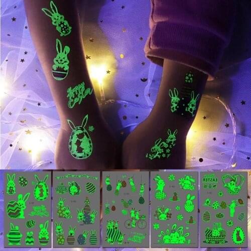 Easter Luminous Temporary Tattoos Sticker Easter egg Cute Rabbit For Kid Body Art Fake Tattoo Children Tatoo on Face Arm Leg