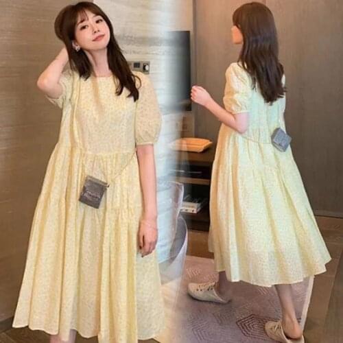 Summer Women Yellow Dress Floral Plus Size Women Puff Sleeve Print A-line oversized Short Sleeve Vestidos Elegantes Dresses