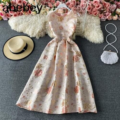 Three-dimensional Flowers Dress Women French Sweet O Neck Sleeveless A-line Dresses Summer Casual Vacation Midi Dress