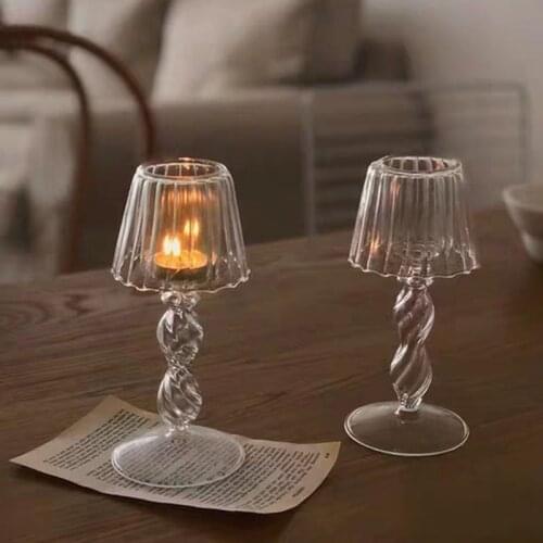 European Style Candlestick Light Candle Holders Retro Glass Candle Holder For Wedding Dinner Ornaments Lamp Table Bar Decor