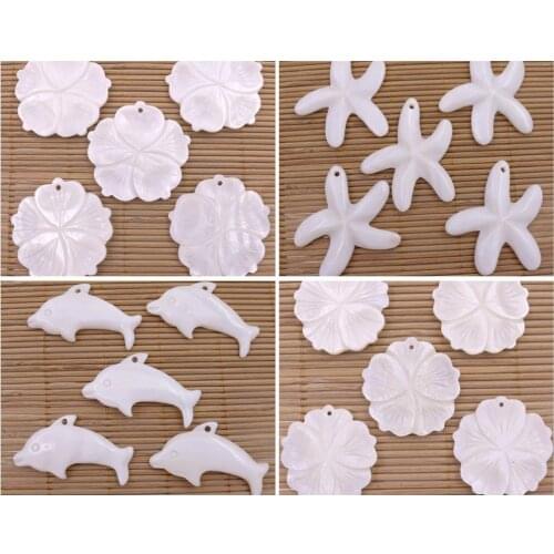5 PCS Natural White Mother of Pearl Shell Charms Pendants Making Flower Dolphins starfish Choose