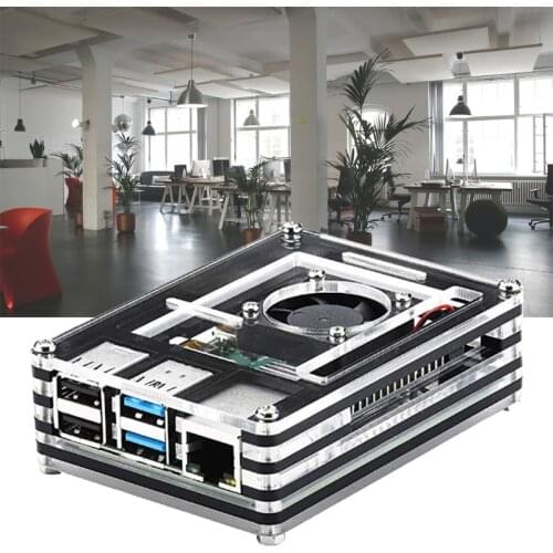 69HA Clear Acrylic Case for Raspberry Pi 4 Model B 9 Layers Acrylic Case with Cooling Fan for Raspberry Pi 4B , No Board