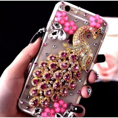 3D Peacock Diamond Bling Case for Xiaomi Redmi Note 9s/9 Pro/8/8 Pro/8T/7 Mi 10T/9T Pro Poco X3 NFC Crystal Fundas
