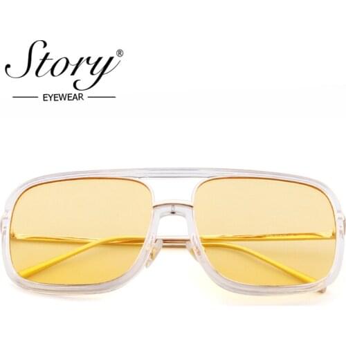 STORY Luxury Sunglasses Men Brand Designer Big Frame Square Sun Glasses Super Star Female Male Mirror Eyeglasses oculos amarelo