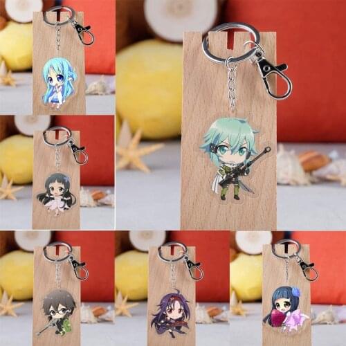 Anime Sword Art Online Keychain Cartoon Figure Sinon Kirito Acrylic Pendent Keyring
