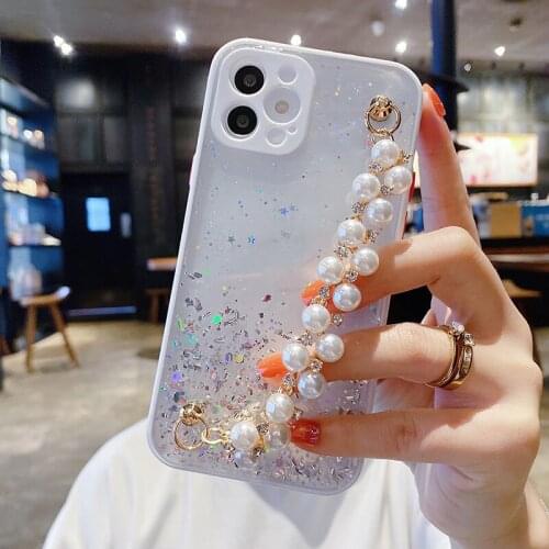Luxury Bling Glitter Bracelet Silicone Phone Case For iPhone 13 12 11 Pro XS Max SE XR X 8 7 Plus Ultra-thin Cute Lanyard Cover