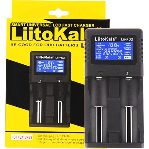 LiitoKala Lii-PD2 Smart Battery Charger for 18650 26650 21700 18490 18350 NiMH Lithium Batteries 2 Slots Independent Charging
