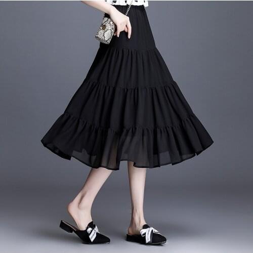 Black White Purple High Waist Ruffles Skirts Chiffon Soft Long Skirts For Women Plus Size Vestidos M-6XL 7XL 8XL