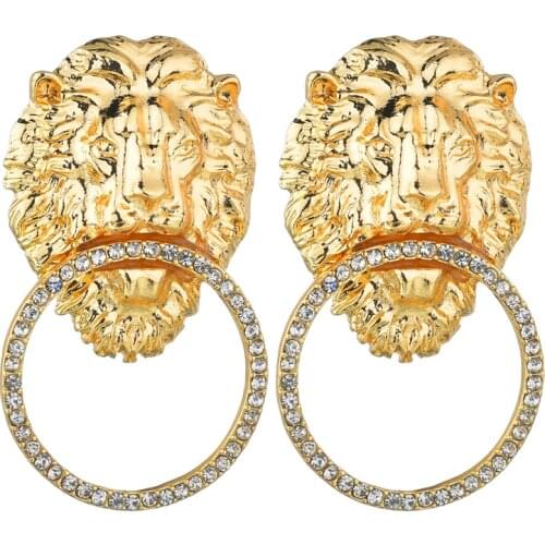 Charms Gold Silvery Dangle Earrings Exaggerated New Design Lion Head Geometric Retro Style Personality Stud Earrings For Women