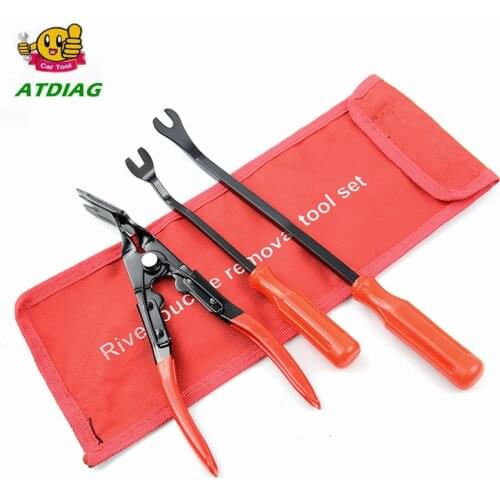 3pcs/Set Auto Car Door Panel Remover Clip Trim Auto Fastener Pliers Puller Tool Retaining Clip Remover Pry Bar Tool + Nylon Bag