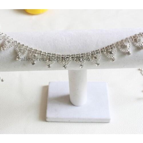 5yards/pack wholesale 2cm heart trims clear crystal rhinestone metal chain for collar decoration sew on strass garment accessory