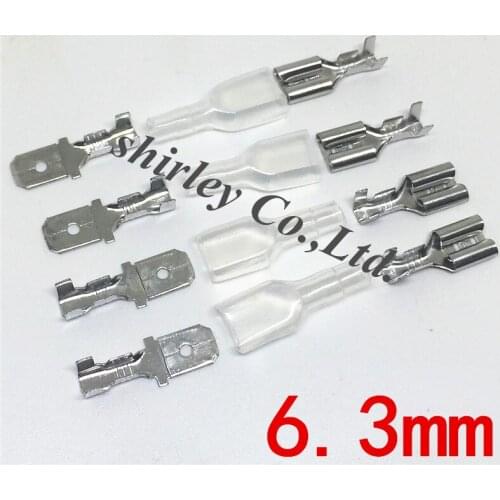 50sets 6.3mm with transparent sheath inserted spring 6.3mm male connector terminal Faston with insulator for wire