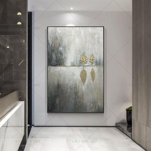 100% Handmade Gray Gold Shadow Abstract Painting Modern Art Picture For Living Room Modern Cuadros Canvas Art High Quality