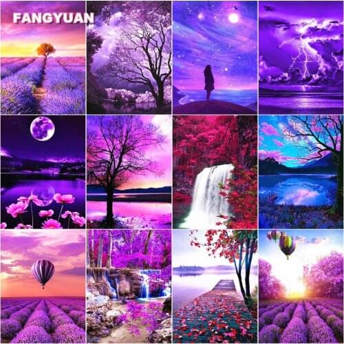 Diy Diamond Painting Purple Landscape Sunset Balloon Cross Stitch Kits Rhinestone Picture Diamond Embroidery Mosaic Home Decor
