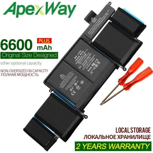 ApexWay 11.36V 6600mAh A1582 battery for macbook pro 13'' A1502 battery 2015 retina 74.9wh Free screwdriver