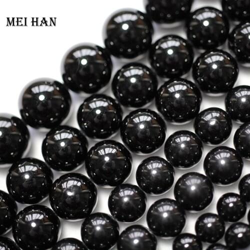 Meihan wholesale natural 12mm black tourmaline round loose beads gem stone jewelry making design fashion stone diy bracelet