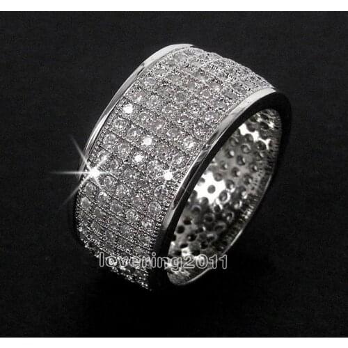 Choucong Fashion Jewelry Full Pave set 250pcs AAA CZ Simulated stones 10KT White Gold Filled Wedding Band Ring Set Sz 5-11