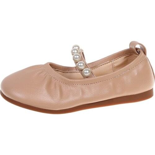 Kids Flats New Girl Leather Shoes Princess Peas Shoes Cover Foot Single Shoes Baby Soft Sole Pearl Fashion Sweet Chic Lady Shoes