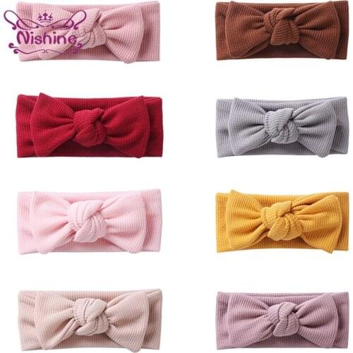 Nishine Toddler Solid Color Striped Bowknot Elastic Hairband Soft Comfortable Knitting Headband Baby Headwear Hair Accessories