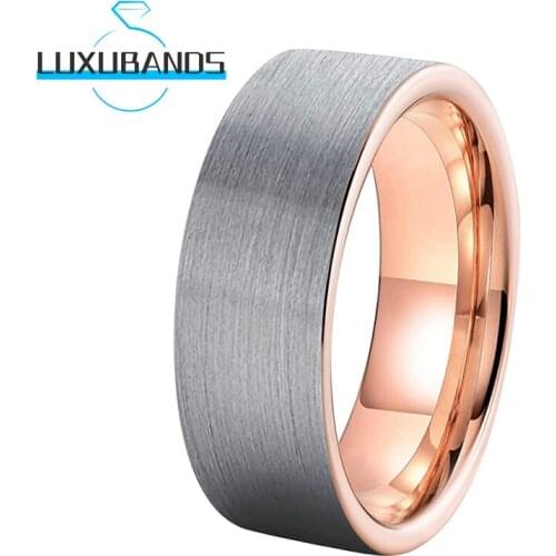 8MM Rose Gold Tungsten Carbide Rings For Men Wemens Pipe Cut Engagement Wedding Bands Brushed Finished Comfort Fit