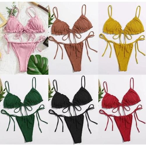 Sexy Bandage Bikini Brazilian Swimsuit Push-up Bra Triangle Thong Bikini Set 2 Piece Swim Suit Beachwear Maillot De Bain Femme