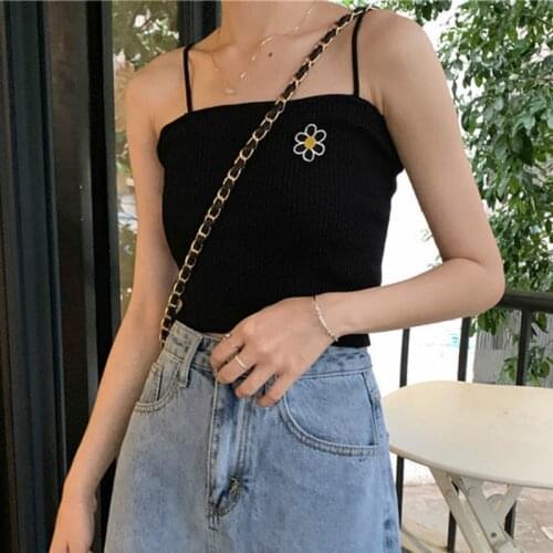 Tanks Women Top Floral Embroidery Camisole Skinny Y2k Elegant Strap All-match Popular Knitting Basic Soft Corset Tops Summer New