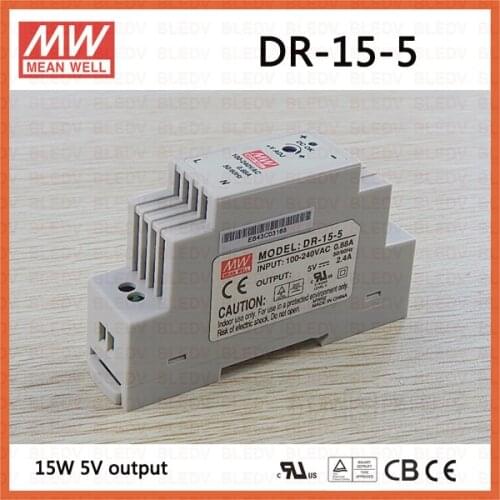 Meanwell DR-15-5 12W 5V 2.4A Industrial DIN Rail mounted Power Supply UL TUV CB EMC CE